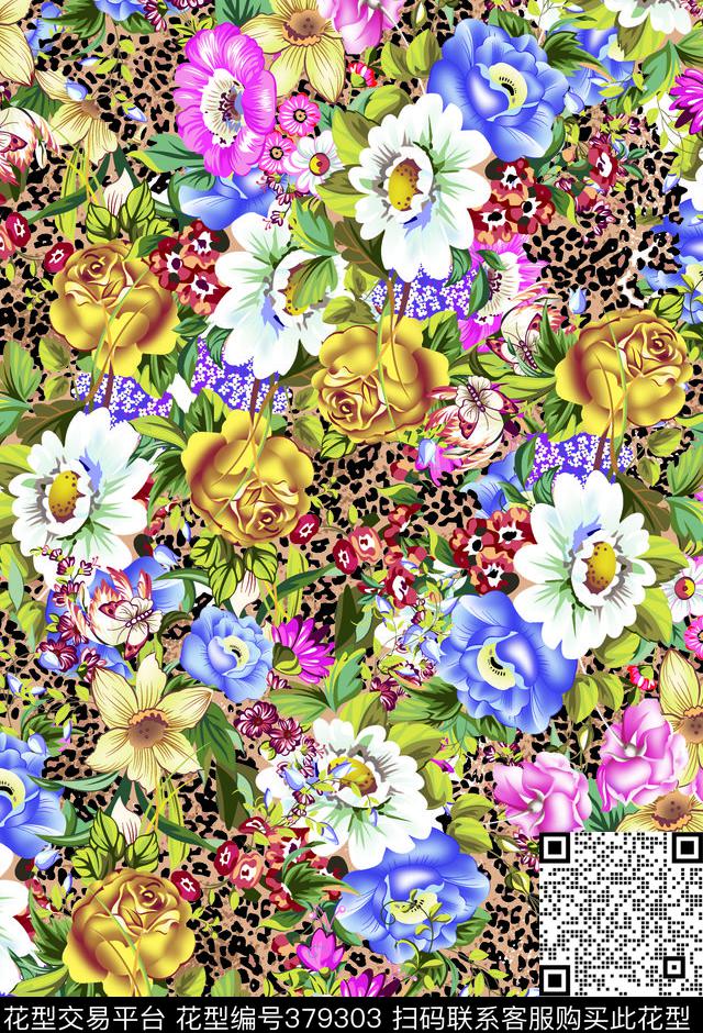 豹纹花贲花贲古典复古华亿平台传统印花华亿平台下载（图片编号: 379303） - 瓦栏（Walan）