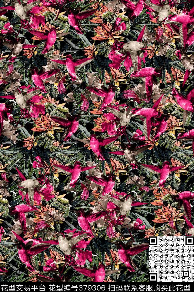 手绘雀鸟植物数码印花华亿平台下载（图片编号: 379306） - 瓦栏（Walan）