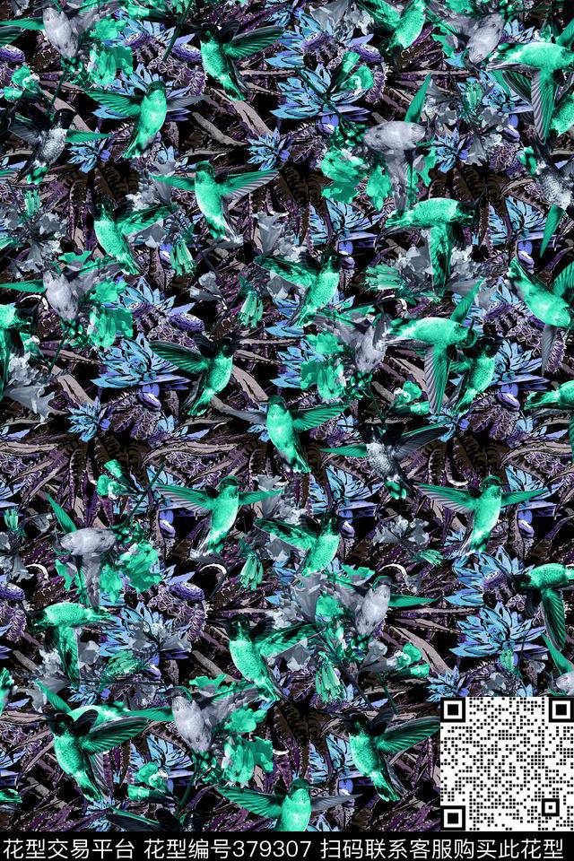 手绘雀鸟植物数码印花华亿平台下载（图片编号: 379307） - 瓦栏（Walan）