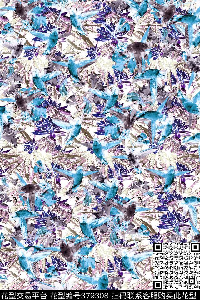手绘雀鸟植物数码印花华亿平台下载（图片编号: 379308） - 瓦栏（Walan）