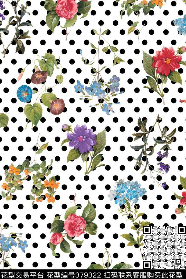 数码圆点花卉花卉数码印花华亿平台下载（图片编号: 379322） - 瓦栏（Walan）