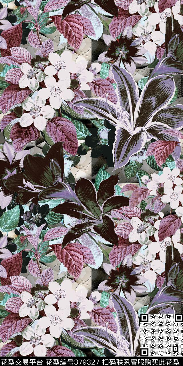 休闲手绘花卉数码印花华亿平台下载（图片编号: 379327） - 瓦栏（Walan）