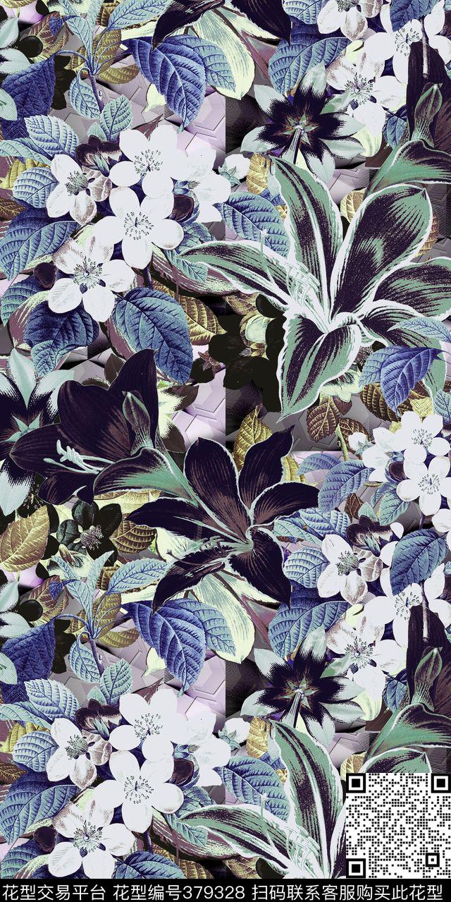 休闲手绘花卉数码印花华亿平台下载（图片编号: 379328） - 瓦栏（Walan）