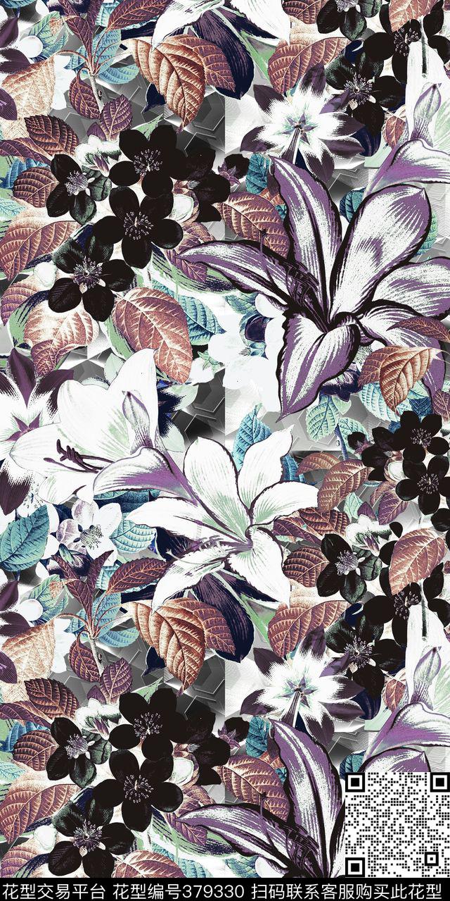 休闲手绘花卉数码印花华亿平台下载（图片编号: 379330） - 瓦栏（Walan）