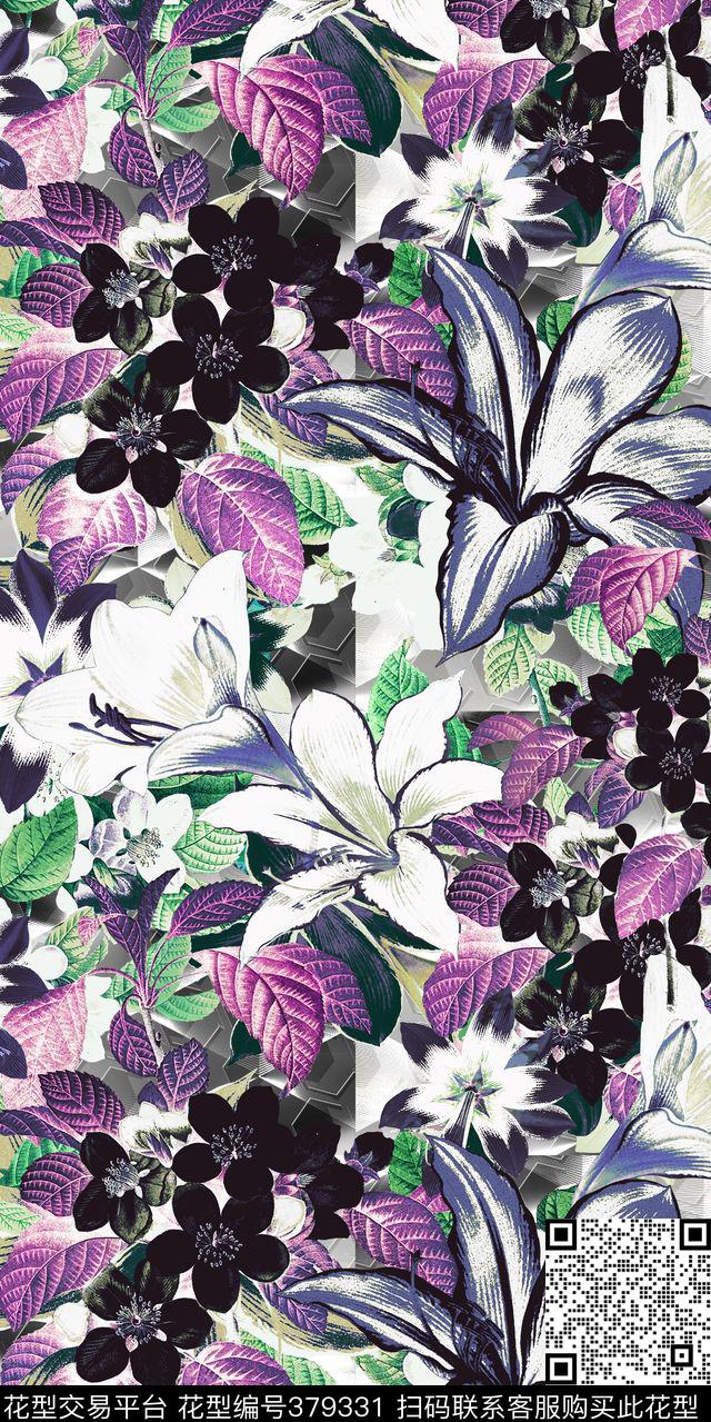 休闲手绘花卉数码印花华亿平台下载（图片编号: 379331） - 瓦栏（Walan）
