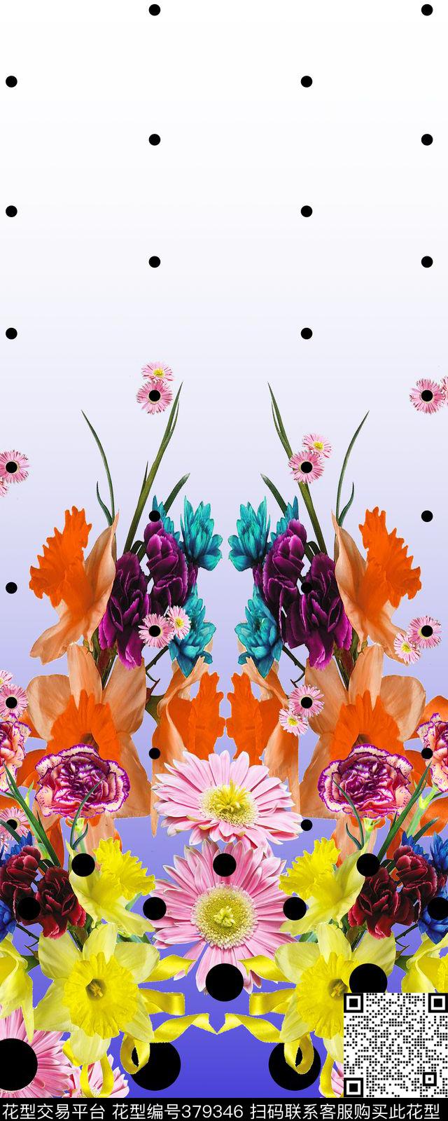 花卉波点菊花数码印花华亿平台下载（图片编号: 379346） - 瓦栏（Walan）
