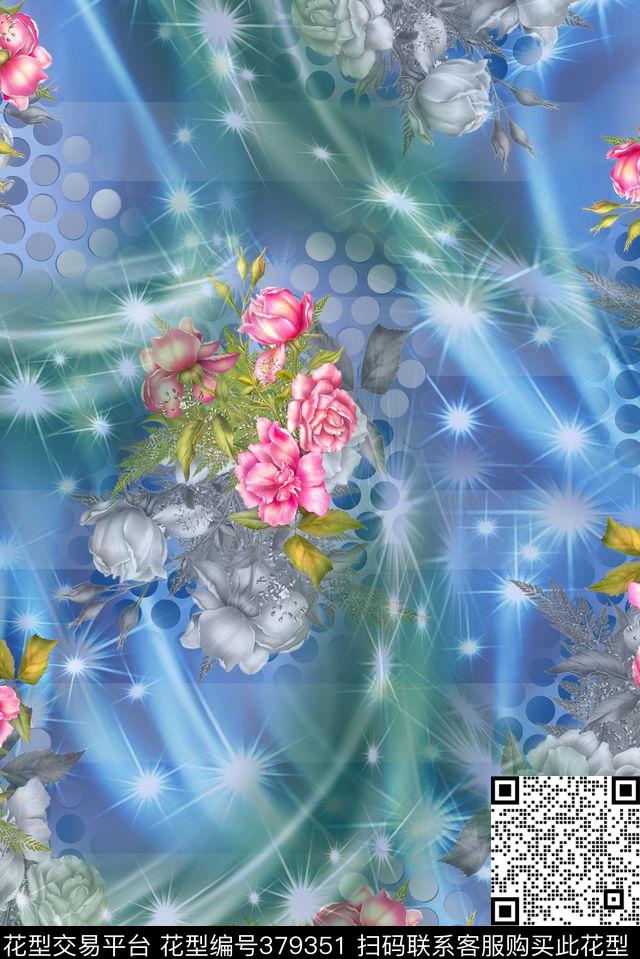花卉波点抽象数码印花华亿平台下载（图片编号: 379351） - 瓦栏（Walan）