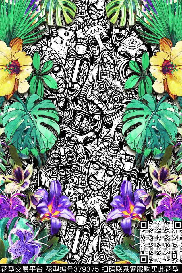 非洲热带花卉数码印花华亿平台下载（图片编号: 379375） - 瓦栏（Walan）