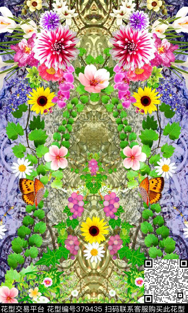 抽象定位花卉数码印花华亿平台下载（图片编号: 379435） - 瓦栏（Walan）