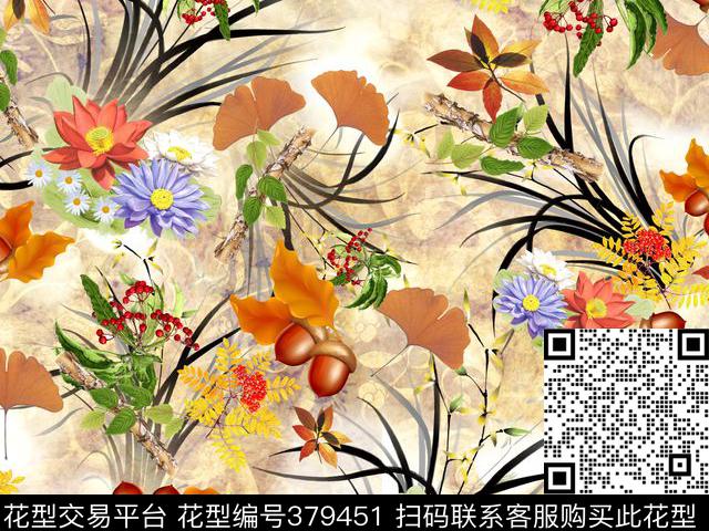 田园风景观花卉数码印花华亿平台下载（图片编号: 379451） - 瓦栏（Walan）