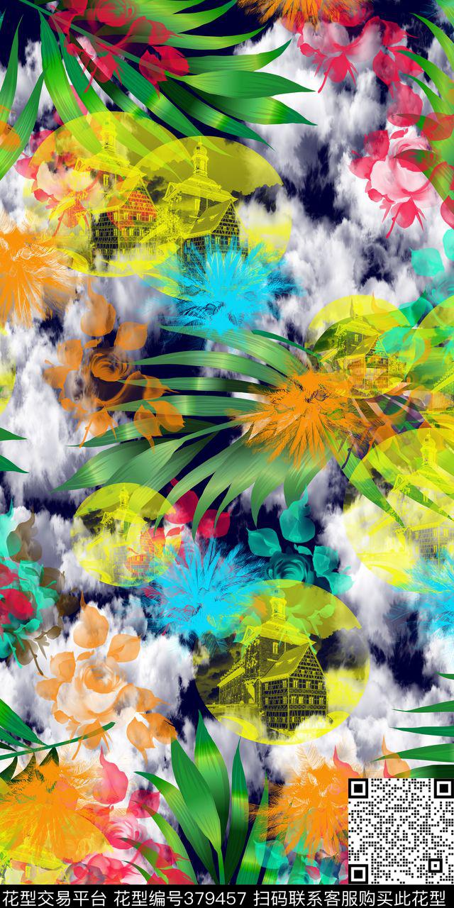 服装热带植物手绘花卉数码印花华亿平台下载（图片编号: 379457） - 瓦栏（Walan）