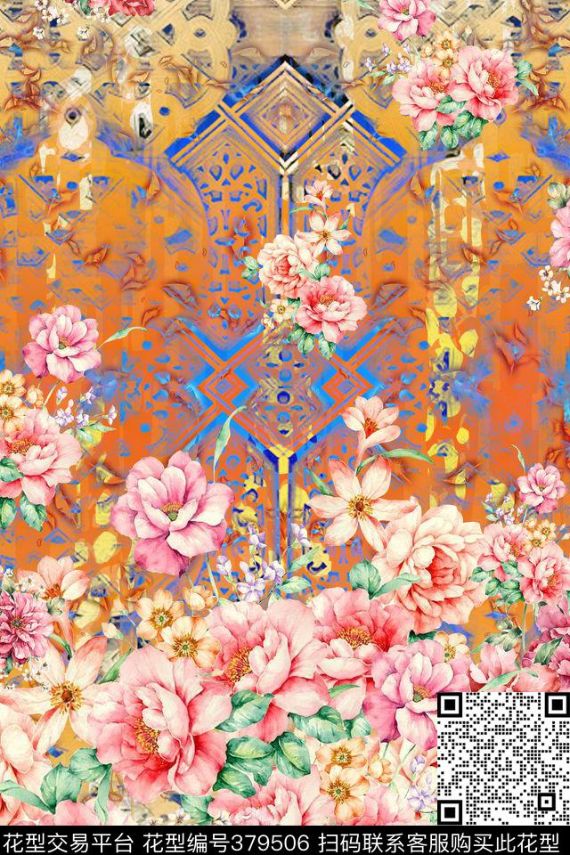 欧式花卉抽象背景数码印花华亿平台下载（图片编号: 379506） - 瓦栏（Walan）