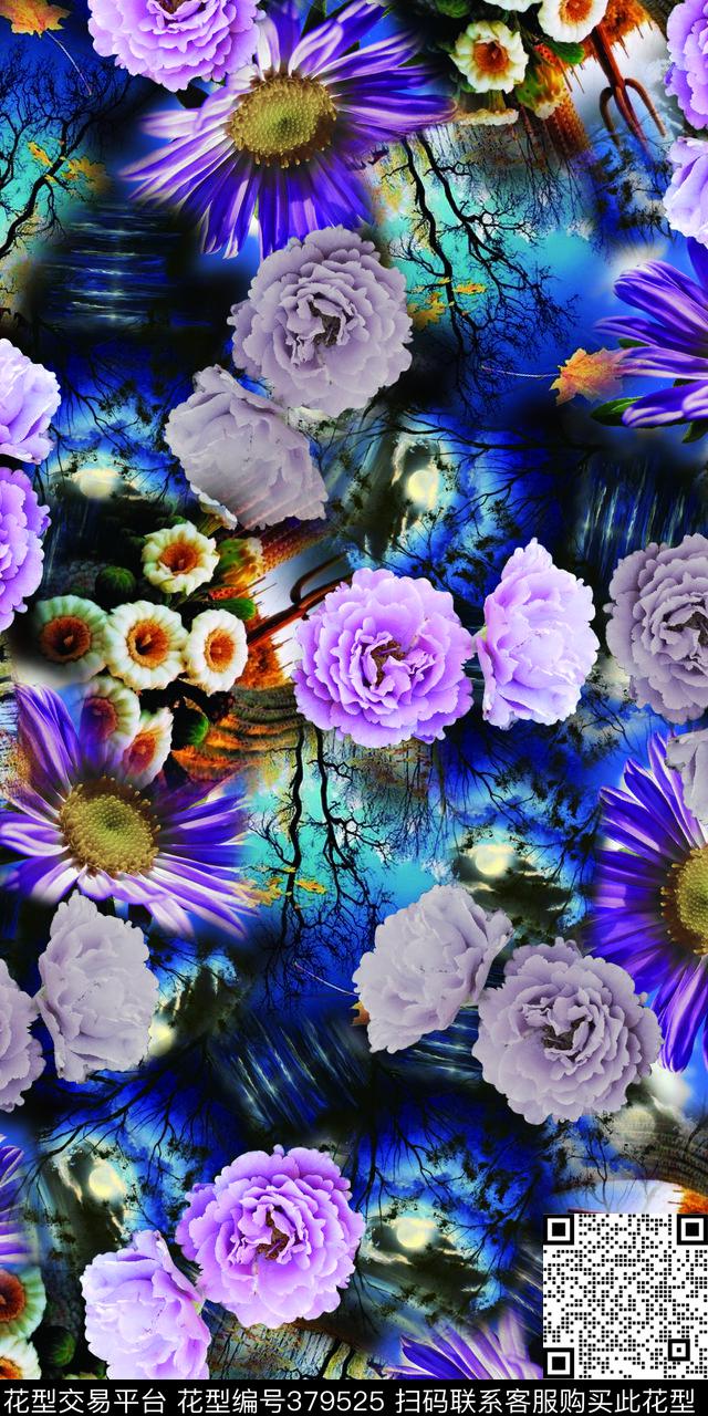 时尚各类花花卉数码印花华亿平台下载（图片编号: 379525） - 瓦栏（Walan）