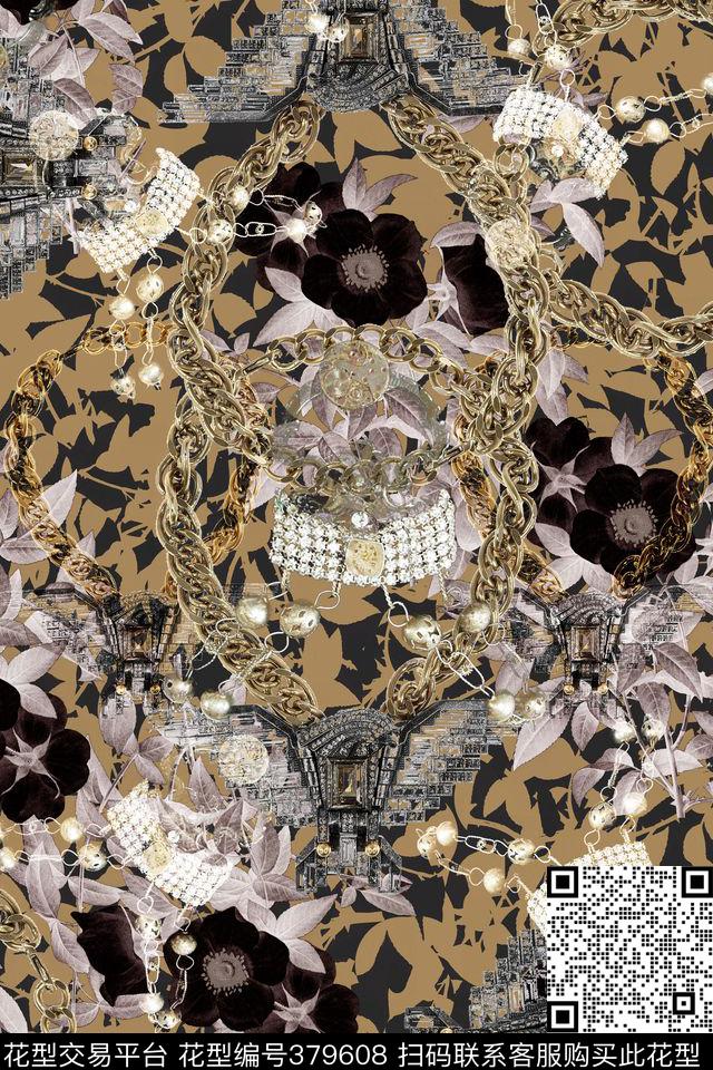 欧式宫廷风珠宝花卉数码印花华亿平台下载（图片编号: 379608） - 瓦栏（Walan）