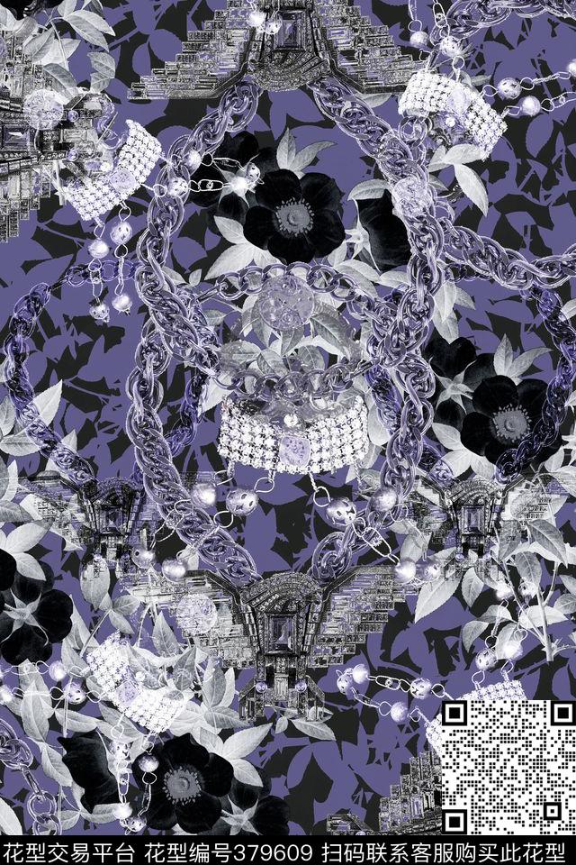 欧式宫廷风珠宝花卉数码印花华亿平台下载（图片编号: 379609） - 瓦栏（Walan）