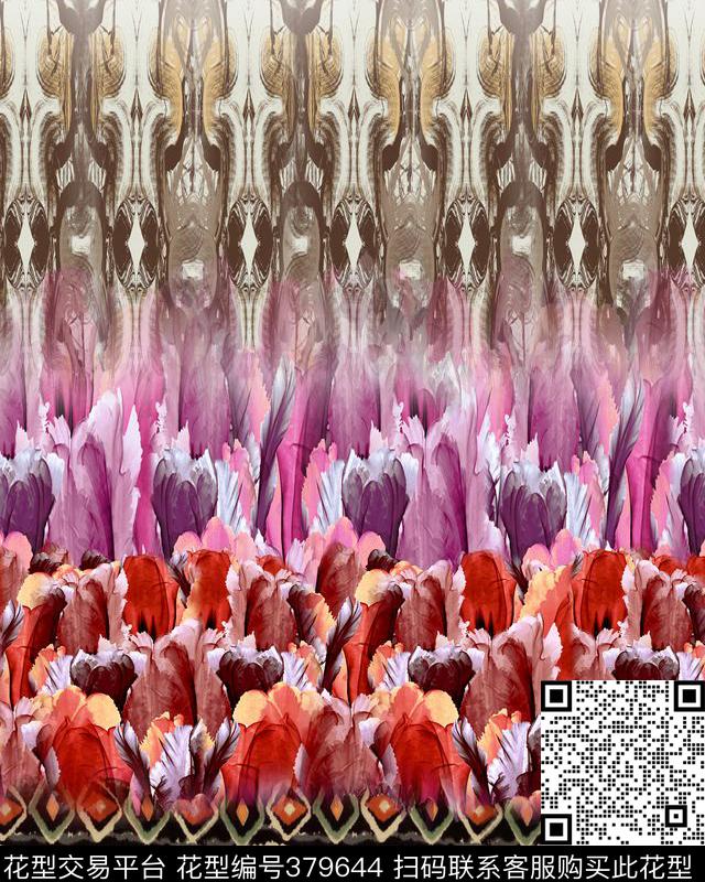 几何民族图案抽象花朵几何线条数码印花华亿平台下载（图片编号: 379644） - 瓦栏（Walan）