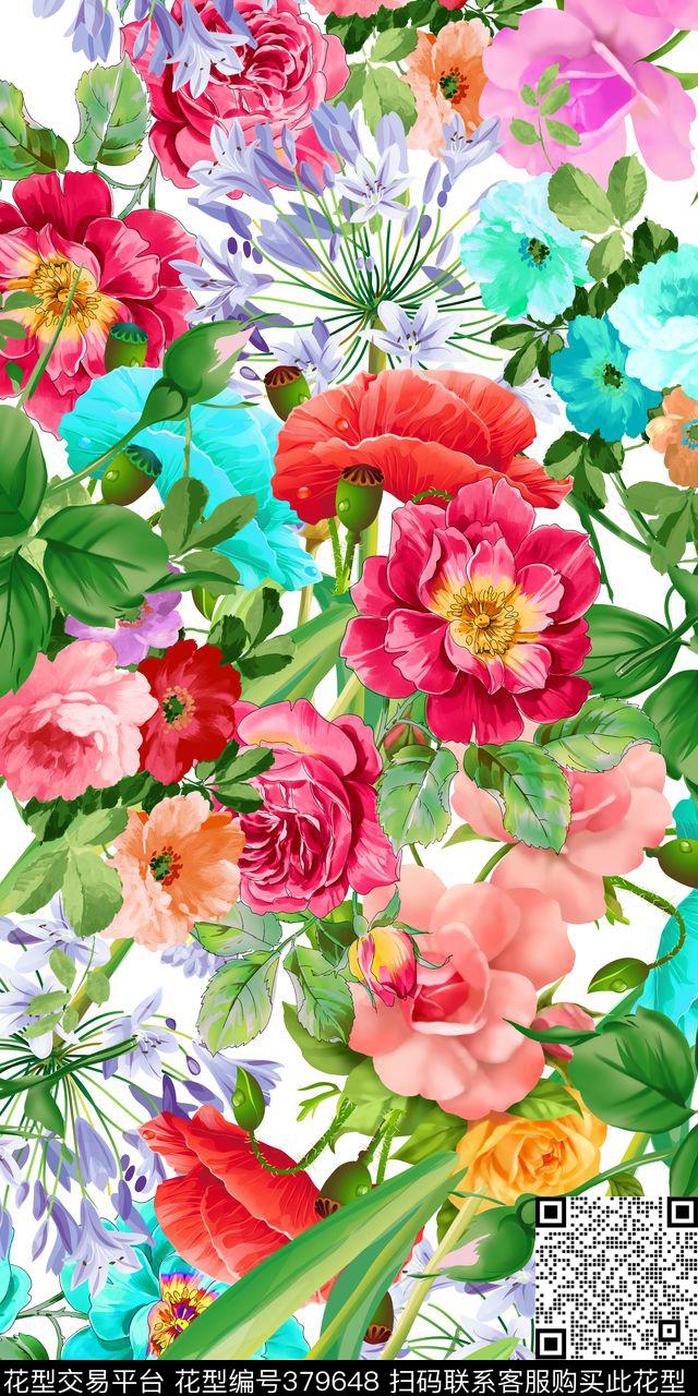 清新花卉植物花卉数码印花华亿平台下载（图片编号: 379648） - 瓦栏（Walan）