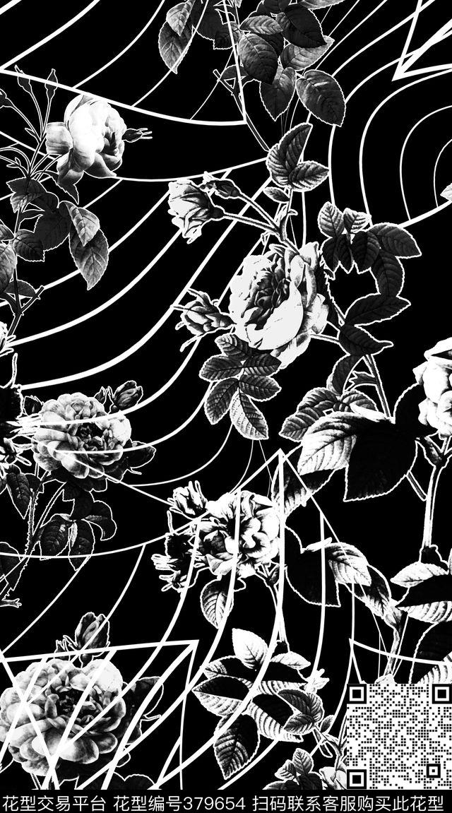 几何花卉扭曲传统印花华亿平台下载（图片编号: 379654） - 瓦栏（Walan）