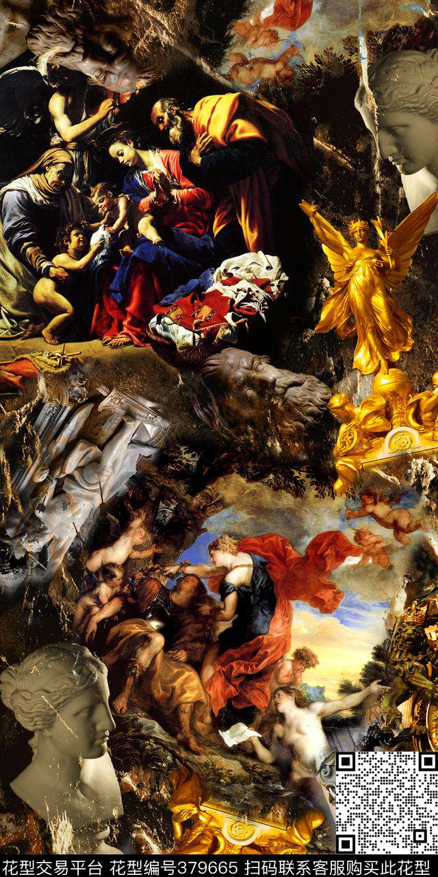 复古油画雕塑数码印花华亿平台下载（图片编号: 379665） - 瓦栏（Walan）