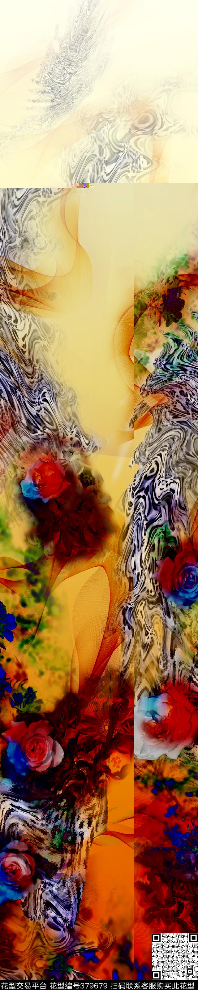 女装水波纹花卉数码印花华亿平台下载（图片编号: 379679） - 瓦栏（Walan）