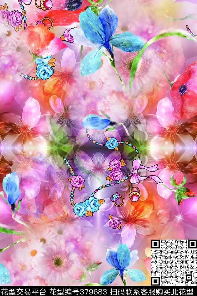 抽象绚丽花卉珠宝数码印花华亿平台下载（图片编号: 379683） - 瓦栏（Walan）