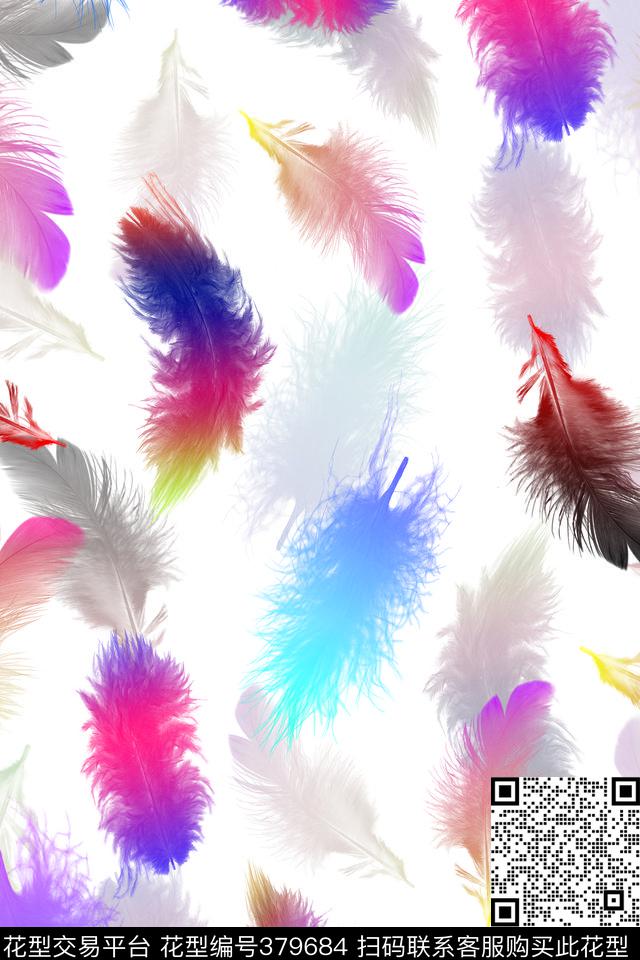写意羽毛数码印花华亿平台下载（图片编号: 379684） - 瓦栏（Walan）