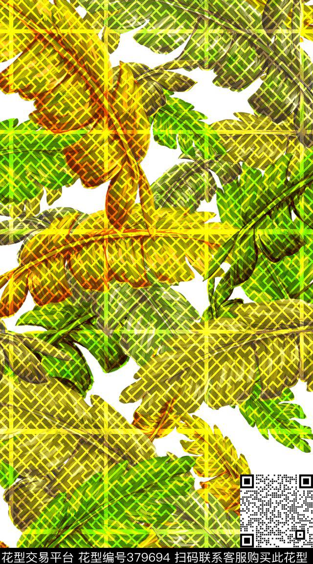 机理格子花卉数码印花华亿平台下载（图片编号: 379694） - 瓦栏（Walan）