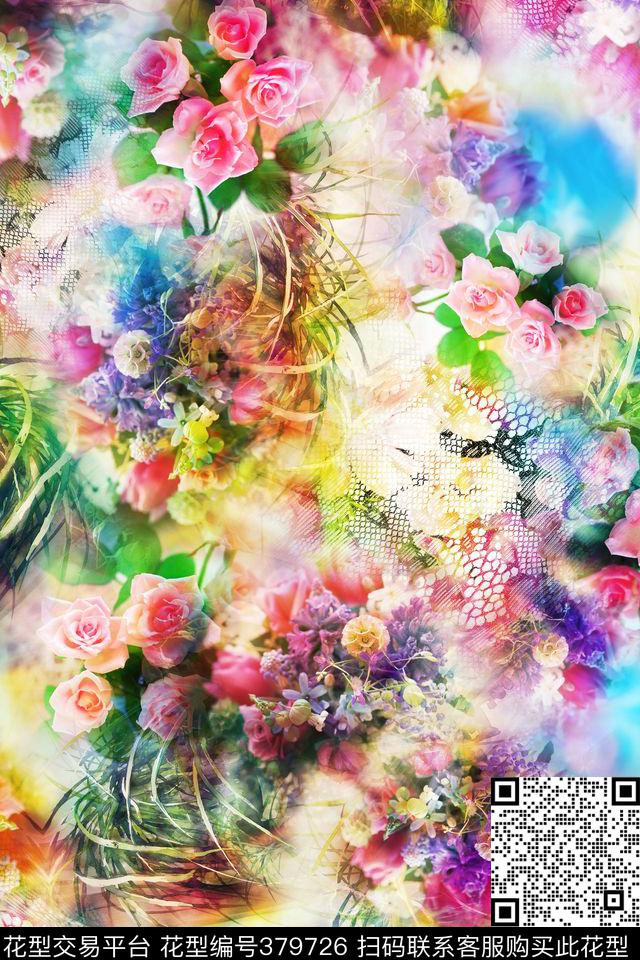 花卉蕾丝玫瑰数码印花华亿平台下载（图片编号: 379726） - 瓦栏（Walan）