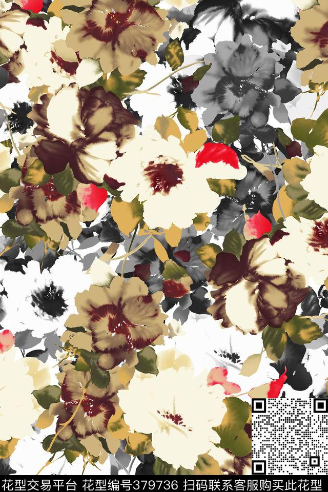 花卉水彩手绘传统印花华亿平台下载（图片编号: 379736） - 瓦栏（Walan）