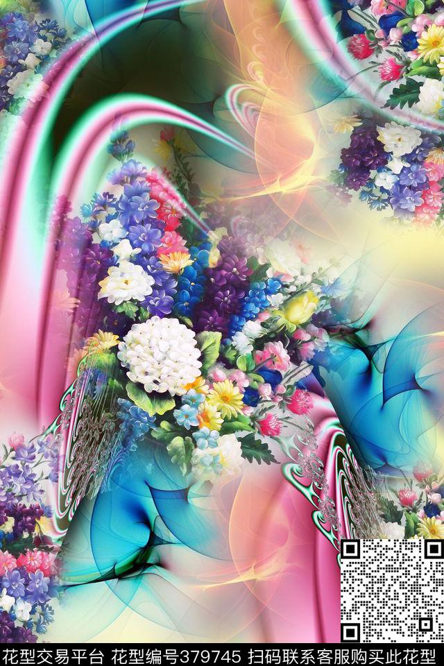 花卉漩涡油画数码印花华亿平台下载（图片编号: 379745） - 瓦栏（Walan）