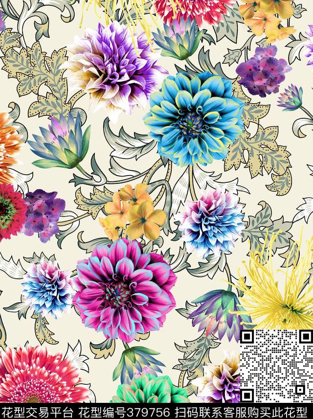 花卉欧式露底数码印花华亿平台下载（图片编号: 379756） - 瓦栏（Walan）