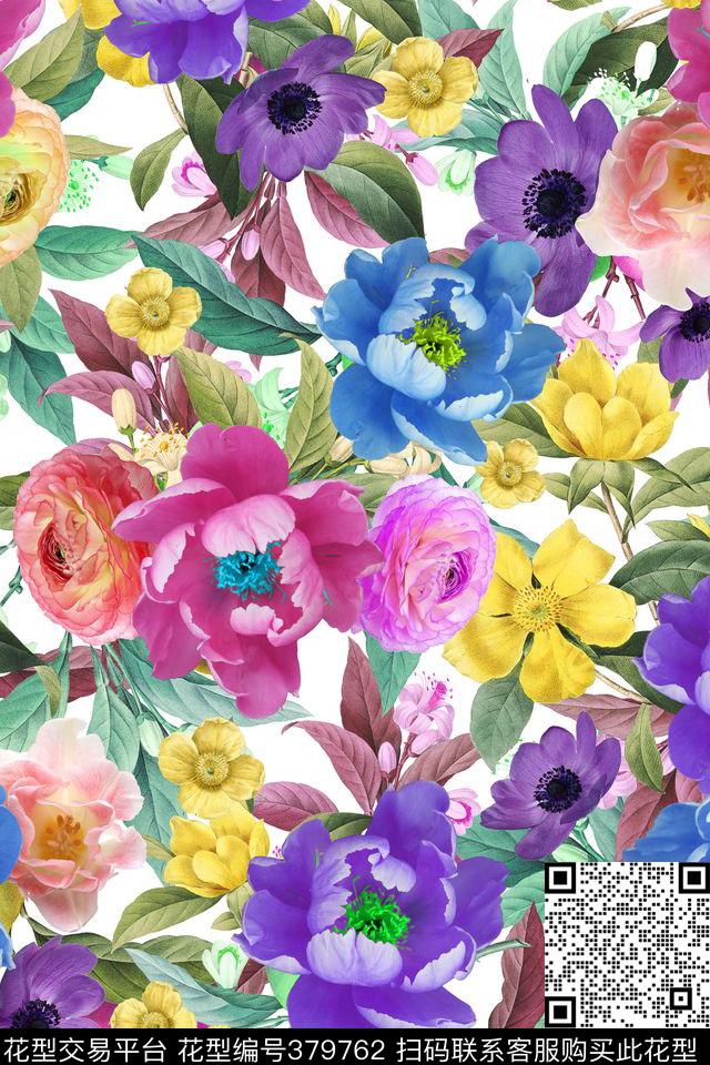花卉炫彩手绘数码印花华亿平台下载（图片编号: 379762） - 瓦栏（Walan）