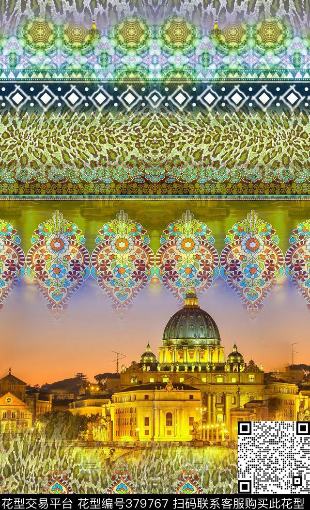 民族几何豹纹欧式风景城堡定位数码印花华亿平台下载（图片编号: 379767） - 瓦栏（Walan）