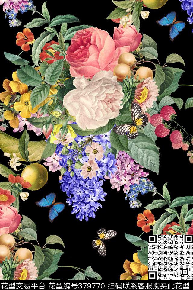 花卉露底手绘数码印花华亿平台下载（图片编号: 379770） - 瓦栏（Walan）