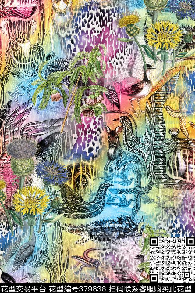 热带风豹纹动物数码印花华亿平台下载（图片编号: 379836） - 瓦栏（Walan）