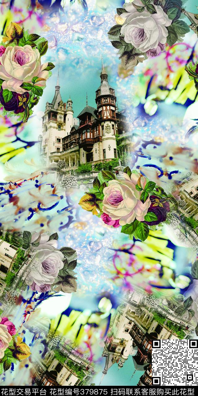 时尚建筑花照片拼接数码印花华亿平台下载（图片编号: 379875） - 瓦栏（Walan）