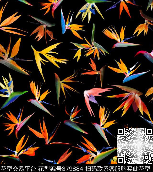 花卉热带植物天堂鸟数码印花华亿平台下载（图片编号: 379884） - 瓦栏（Walan）