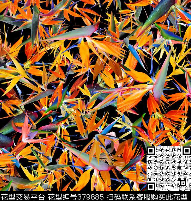 花卉热带植物天堂鸟数码印花华亿平台下载（图片编号: 379885） - 瓦栏（Walan）