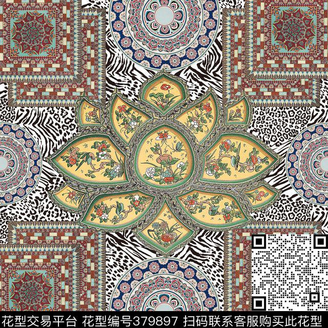 民族风花纹传统印花华亿平台下载（图片编号: 379897） - 瓦栏（Walan）