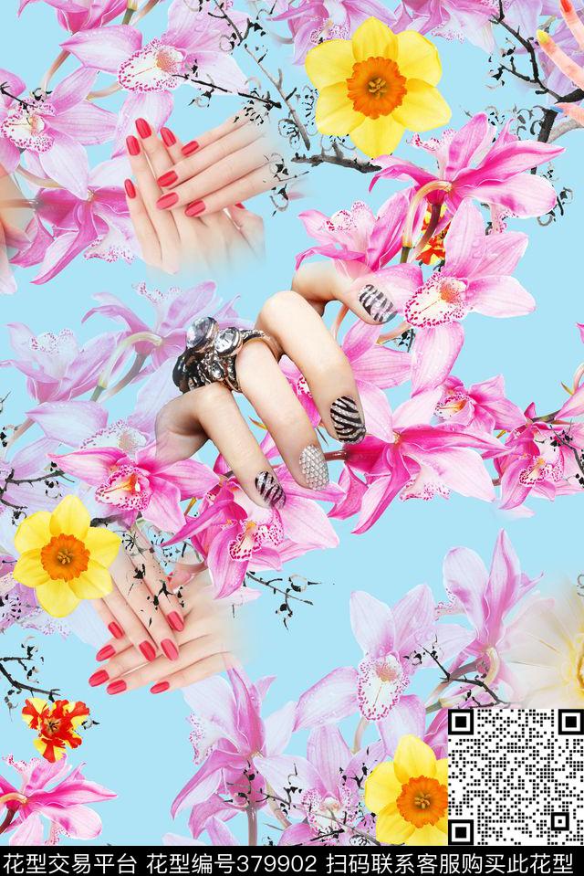 花卉春夏小清新数码印花华亿平台下载（图片编号: 379902） - 瓦栏（Walan）