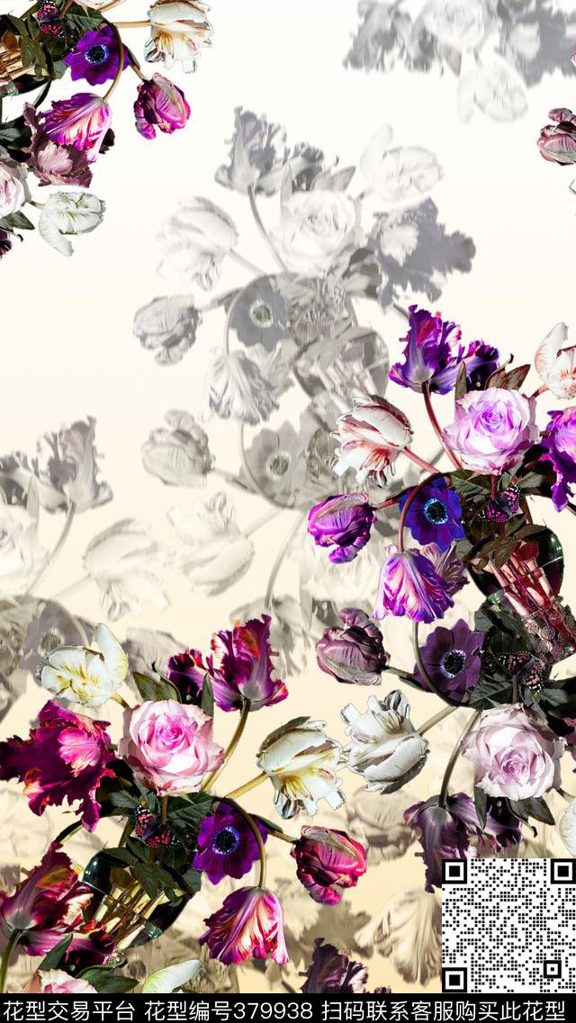 定位花卉静物花数码印花华亿平台下载（图片编号: 379938） - 瓦栏（Walan）
