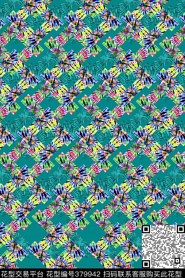 拼贴扎染几何数码印花华亿平台下载（图片编号: 379942） - 瓦栏（Walan）