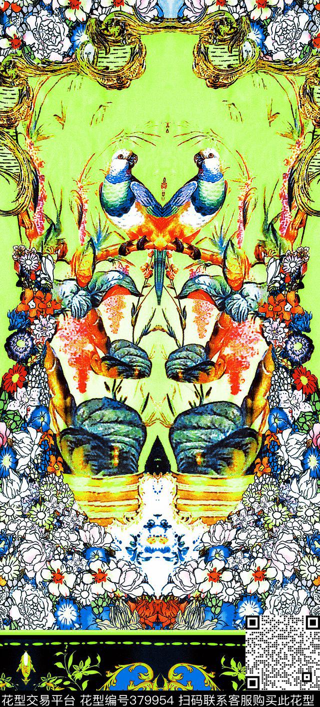 花鸟树叶数码印花华亿平台下载（图片编号: 379954） - 瓦栏（Walan）
