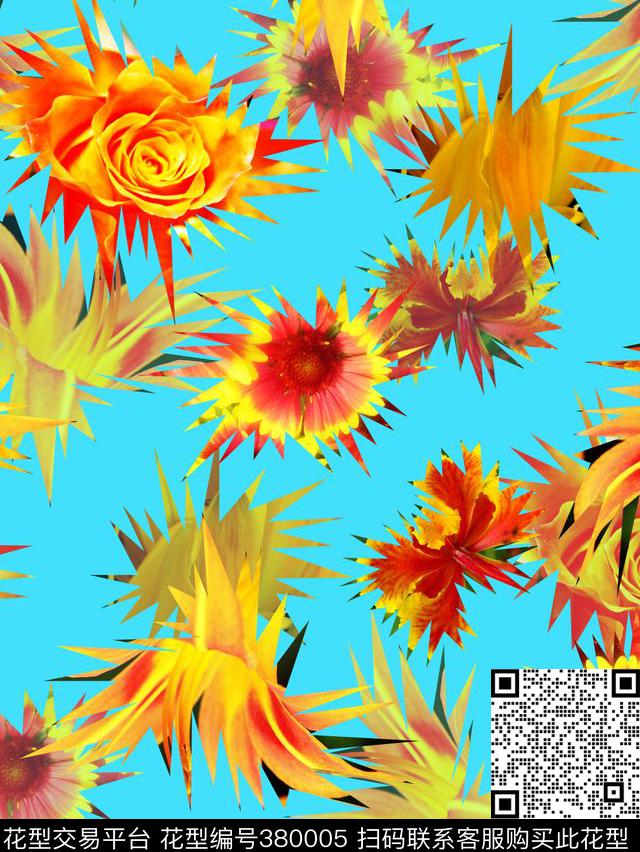 潮流复古太阳花数码印花华亿平台下载（图片编号: 380005） - 瓦栏（Walan）