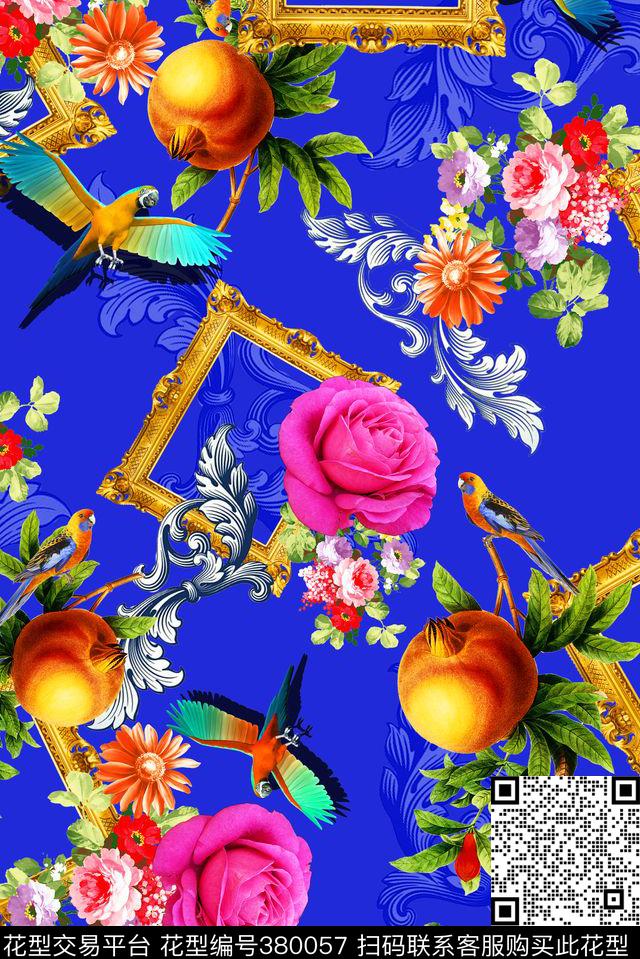 花卉鸟儿复古数码印花华亿平台下载（图片编号: 380057） - 瓦栏（Walan）