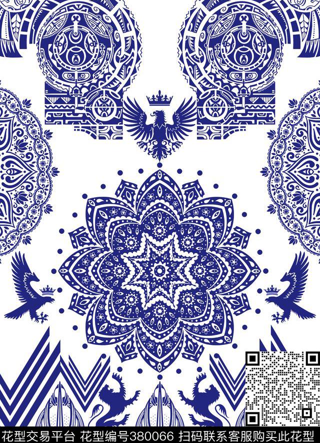 民族风古典图腾黑白色调传统印花华亿平台下载（图片编号: 380066） - 瓦栏（Walan）