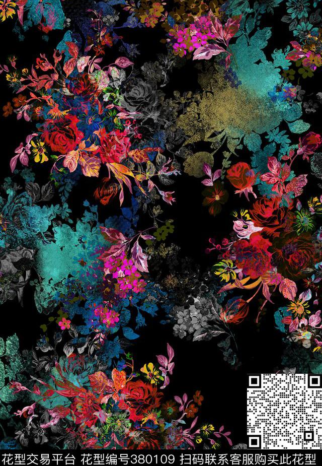 复古民族风艺术花卉数码印花华亿平台下载（图片编号: 380109） - 瓦栏（Walan）