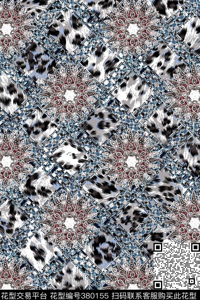 时尚几何格子豹纹数码印花华亿平台下载（图片编号: 380155） - 瓦栏（Walan）