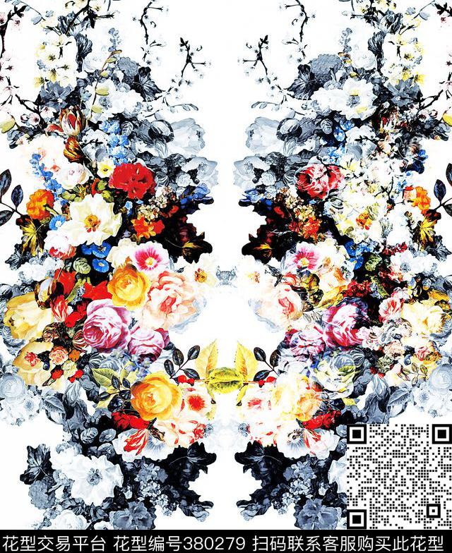 花朵树叶蝴蝶数码印花华亿平台下载（图片编号: 380279） - 瓦栏（Walan）