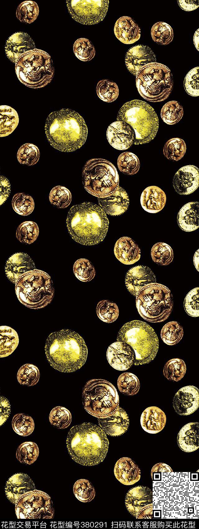 钱币大头复古数码印花华亿平台下载（图片编号: 380291） - 瓦栏（Walan）